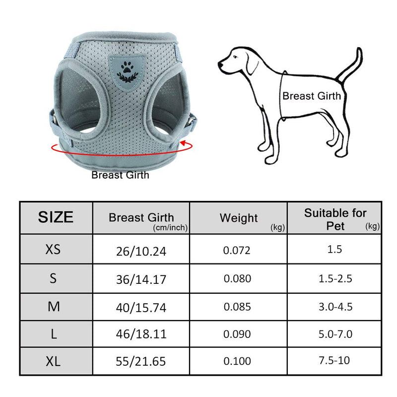 FREESOO Puppy Harness and Lead Sets Small Dog Cat Pet Breathable Mesh Chest Strap for Outdoor Training Walking XS Grey/Polyester - PawsPlanet Australia