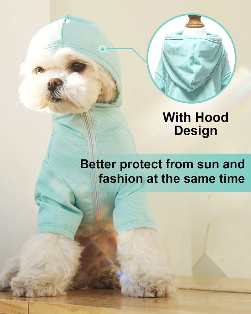 Sun Shield Dog Tee with Hoodie - Sun Shirt for Small Medium Dogs - UV Protection for Spring Summer, Pet Anxiety Relief Sun Protection Vest - Prevents Foxtails, Alopecia - Machine Washable Lightweight Blue - PawsPlanet Australia