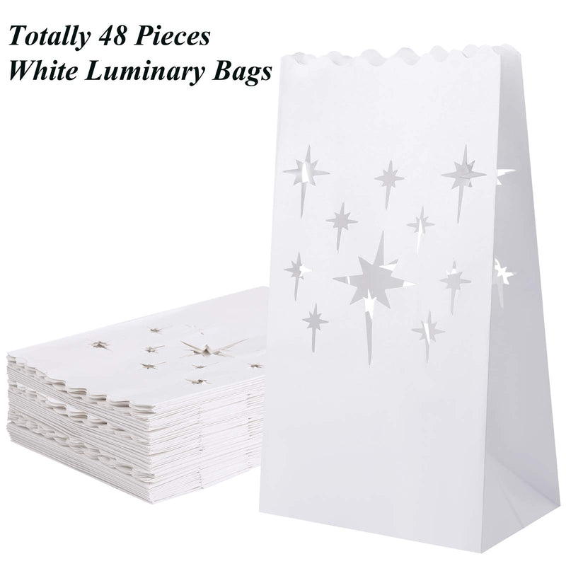 ANECO 48 Pieces Stars Design Luminary Bags White Paper Lantern Bags Flame Resistant Candle Bags Tealight Holders Luminary Bags for Christmas, Wedding, Reception, Party Decoration - PawsPlanet Australia