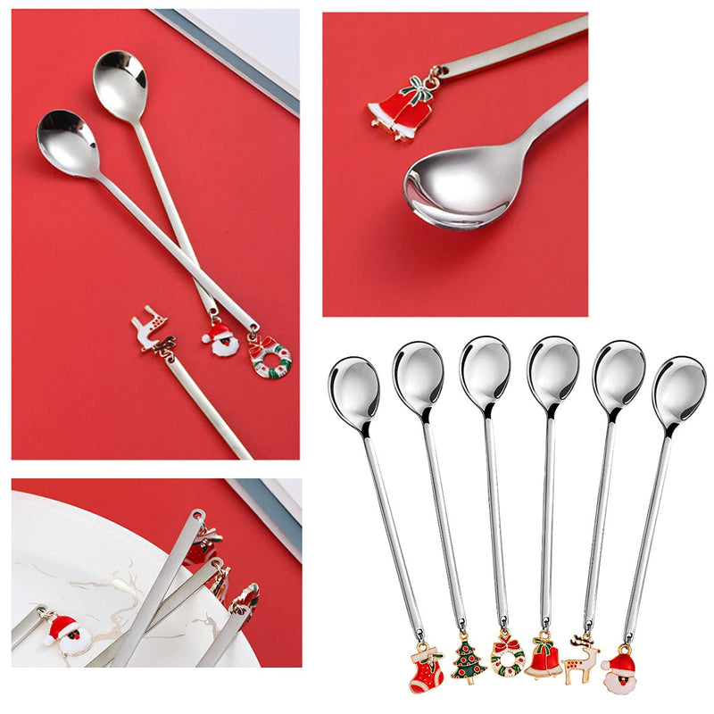 Christmas Spoons Soffee Spoon, Dessert Spoon, Mini Spoons Stainless Steel,Creative Mini Coffee Ice Cream Dessert Spoons, Christmas Spoon Package for Party Table Decorations( 6Pcs, Silver) - PawsPlanet Australia