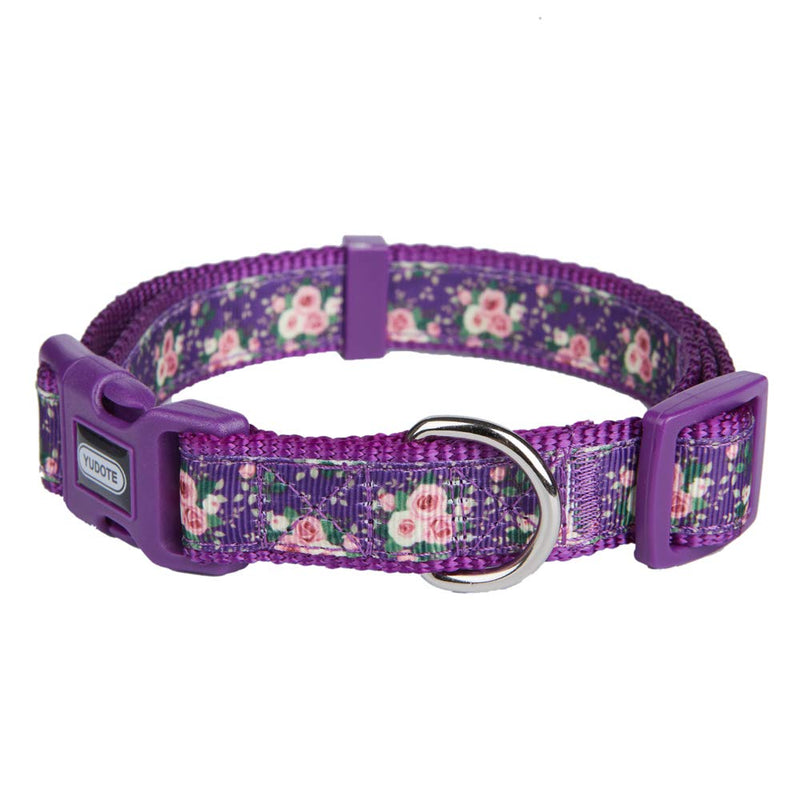 YUDOTE Spring Theme Dog Collar Small with Printed Floral Pattern for Steady Girl Dogs Neck 25-38cm,Purple S:25-38cm Neck,1.5cm Width Floral Purple - PawsPlanet Australia