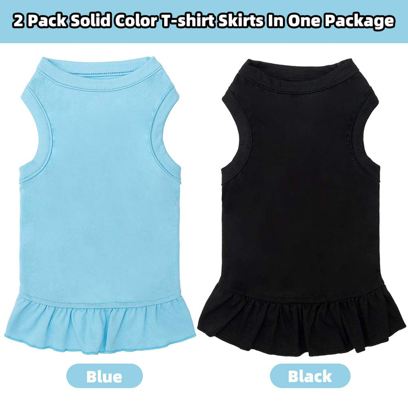 BINGPET 2 Pack Blank Dog Shirt Skirt - Soft Breathable Cute Pet Clothes, Sleeveless Dress for Girls, Dog T-Shirts Apparel, Dog Outfits, Plain Dog Shirt for Puppies, Small Extra Small and Medium Dogs Body Length: 10" Black & Blue - PawsPlanet Australia