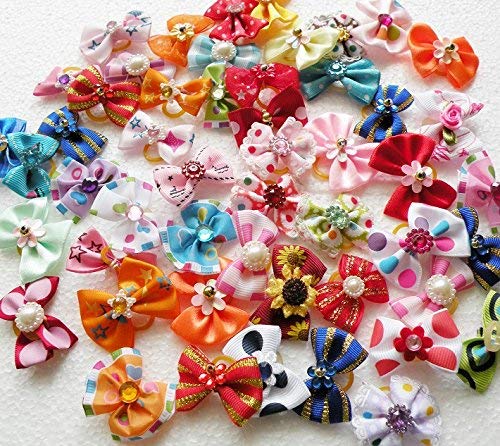 Carykon 50 PCS Pet Hair Bow with Rubber Band for Yorkie Small Dogs-Assorted Colors - PawsPlanet Australia