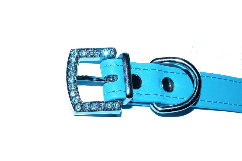 Pet Palace SMALL BELLA BLUE Diva Doggy Leather Diamante Jewelled Dog Puppy Collar (Small (10.5-13 inch neck) Small (10.5-13 inch neck) - PawsPlanet Australia