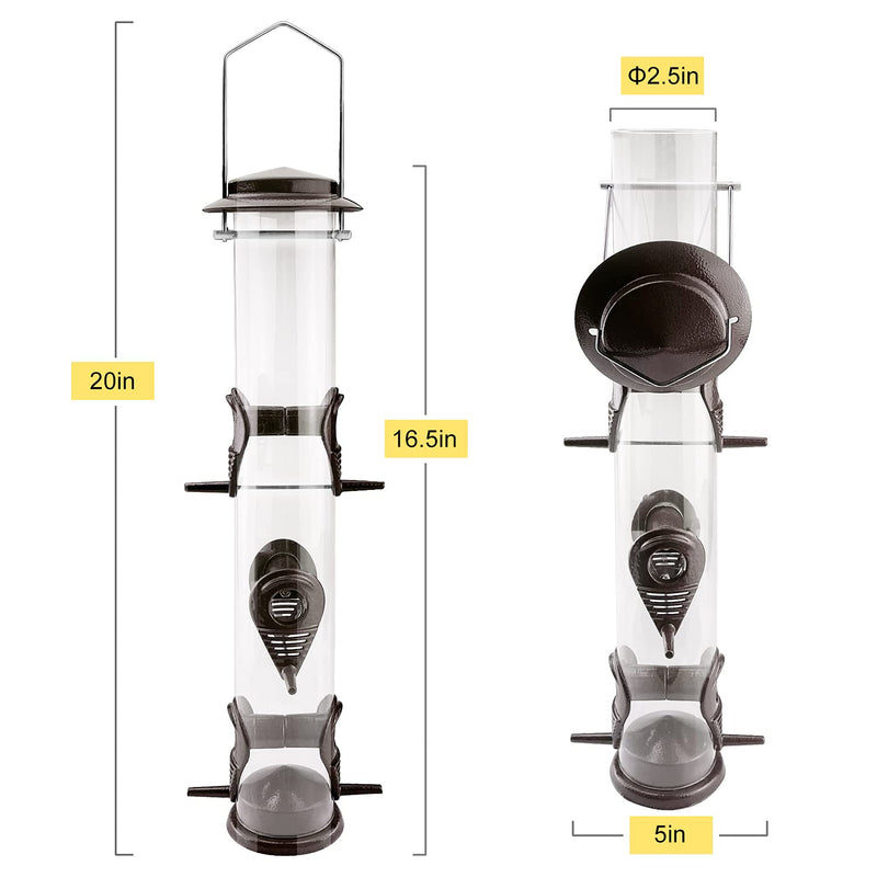 Urban Deco Metal Bird Feeder Tube Hanging Feeders Wild Bird Seed Feeder Heavy Duty Metal 6 Port Bird Feeders with Steel Hanger Weatherproof and Water Resistant Great for Attracting Birds (Coffee) Coffee - PawsPlanet Australia