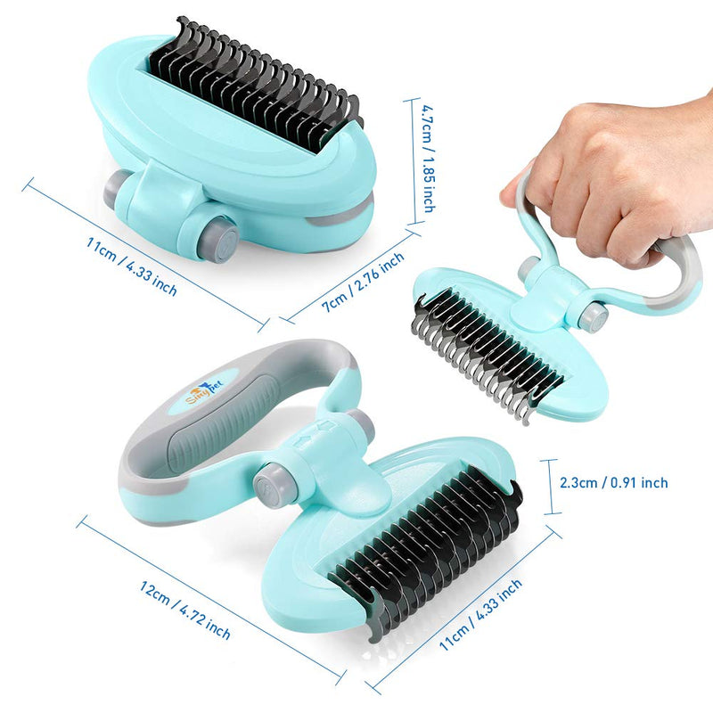 [Australia] - Dog Dematting Comb, Pet Grooming Tool Deshedding Brush Double-Sided Teeth Blade Undercoat Rake with Adjustable Handle, for Removing Undercoat Knots Mats and Tangles, for Long Short Curly Silky Hair 