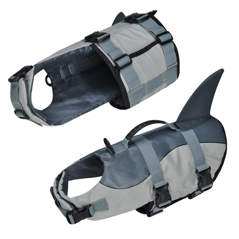 COVVY Dog Life Jackets Pet Floatation Life Vest Shark Dog Saver Life Swimming Vest Puppy Swimsuit Adjustable Coat for Dogs with Handles for Easy Rescue (S, Gray) S - PawsPlanet Australia