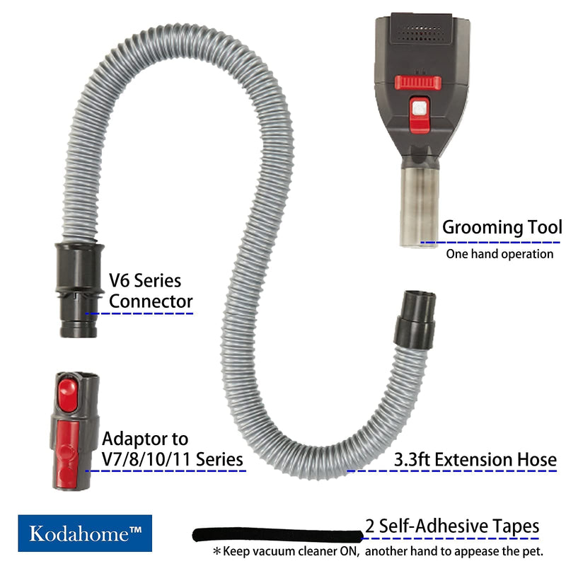Kodahome Pet Shedding Brush Kit Compatible with Dyson V15 V11 V10 V8 V7 V6, Vacuum Attachment as Cat and Dog Hair Grooming Brush with 3.3ft Extension Hose plus Converting Adaptor - PawsPlanet Australia