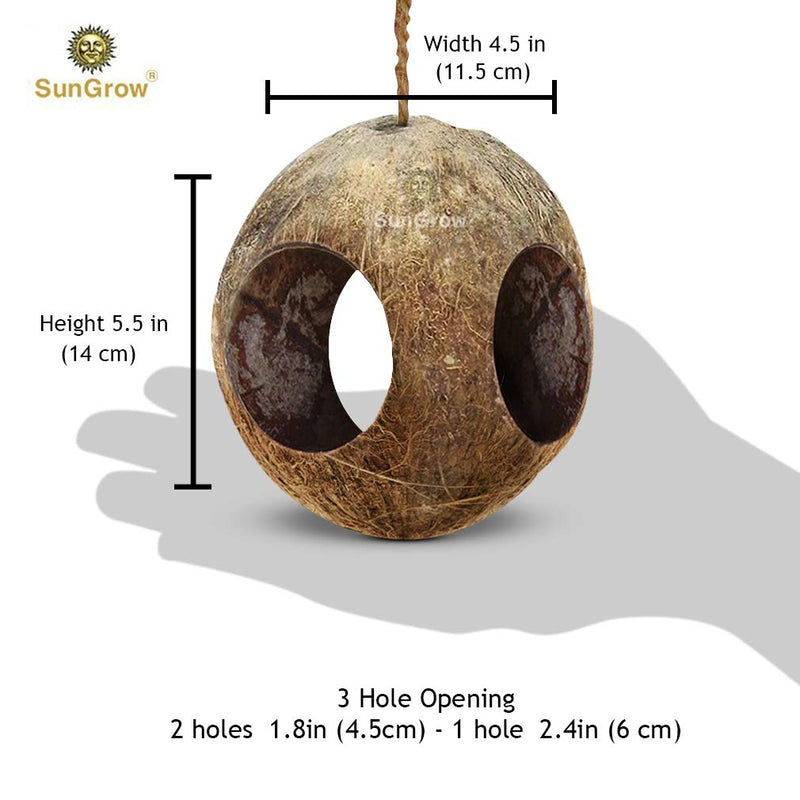 SunGrow Leopard Gecko Coco Hut, Raw Coconut Shell Hide, Terrarium Décor, Includes Three Holes with 2.4” Opening Diameter, with Fiber Loop for Hanging, 5.1" (Total Circumference), 1 Piece Per Pack - PawsPlanet Australia