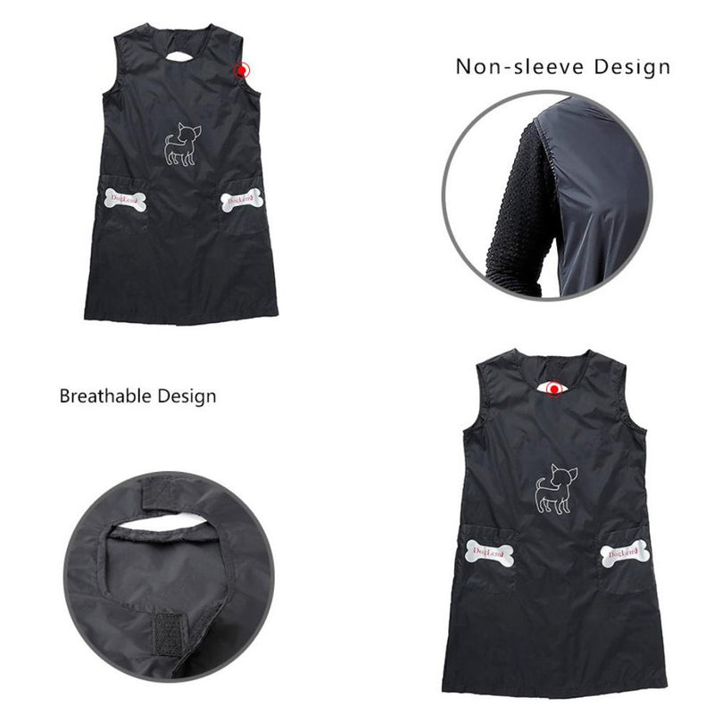 DogLemi Waterproof Dog Grooming Apron Sleeveless with Pockets Non-Sticky for Dogs Cats Dematting Bath Black M - PawsPlanet Australia