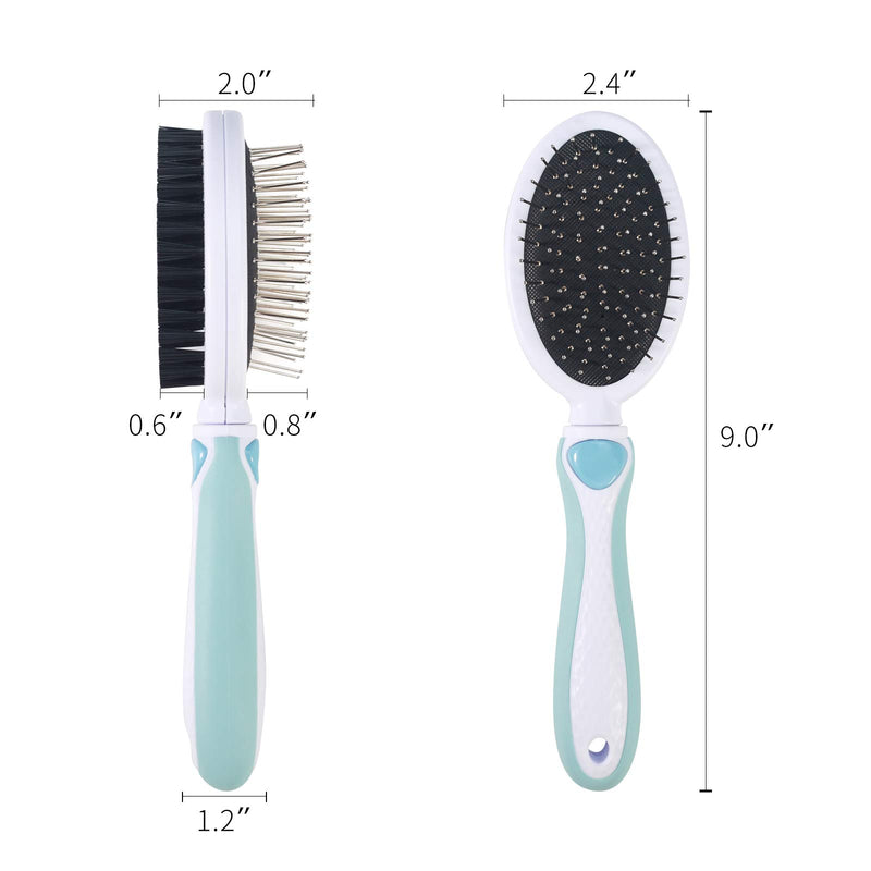 Dog Grooming Combs, Pet Hair Brush Double Sided, Bristle & Pin Brushes for Removes Tangles and Knot, Cleans Shedding & Dirt for Dogs and Cats with Short Medium and Long Hair (Blue) Blue - PawsPlanet Australia