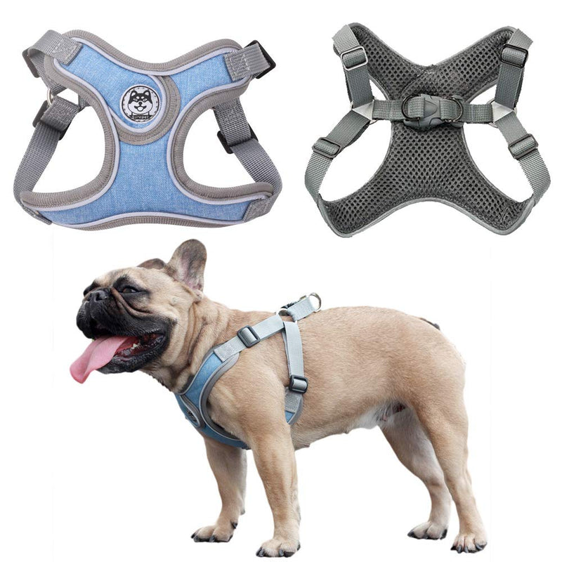 Anlitent No Pull Dog harness for Small Dogs Puppies, Bakc Slip 4 Clips Adjustable Lightweight Pet Vest Service Harness Escape Free Easy Fit for Puppy Indoor Walking Jogging Training Blue Boy XS - PawsPlanet Australia