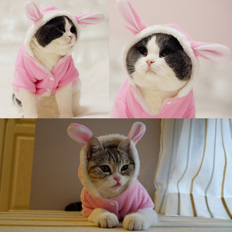 [Australia] - Bro'Bear Plush Rabbit Outfit with Hood & Bunny Ears for Small Dogs & Cats Pink 