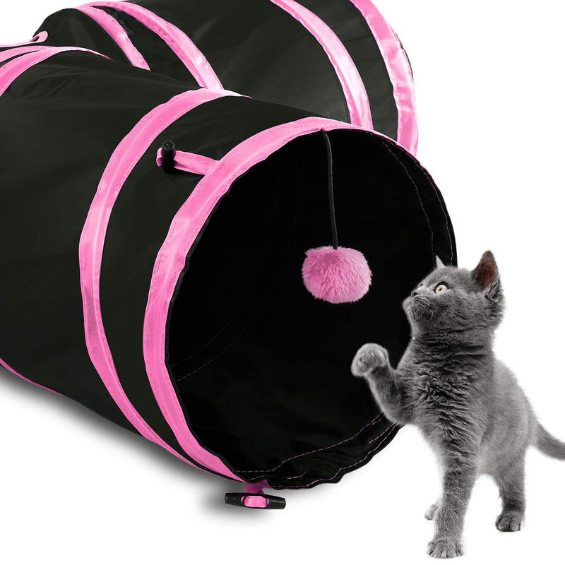 Gelma Cat Tunnel, Cat Tunnels for Indoor Cats, Tube Cat Toys 3 Way Collapsible, Kitty Tunnel Bored Cat Pet Toys Peek Hole Toy Ball Cat, Puppy Black & Pink - T Style Tunnel - PawsPlanet Australia