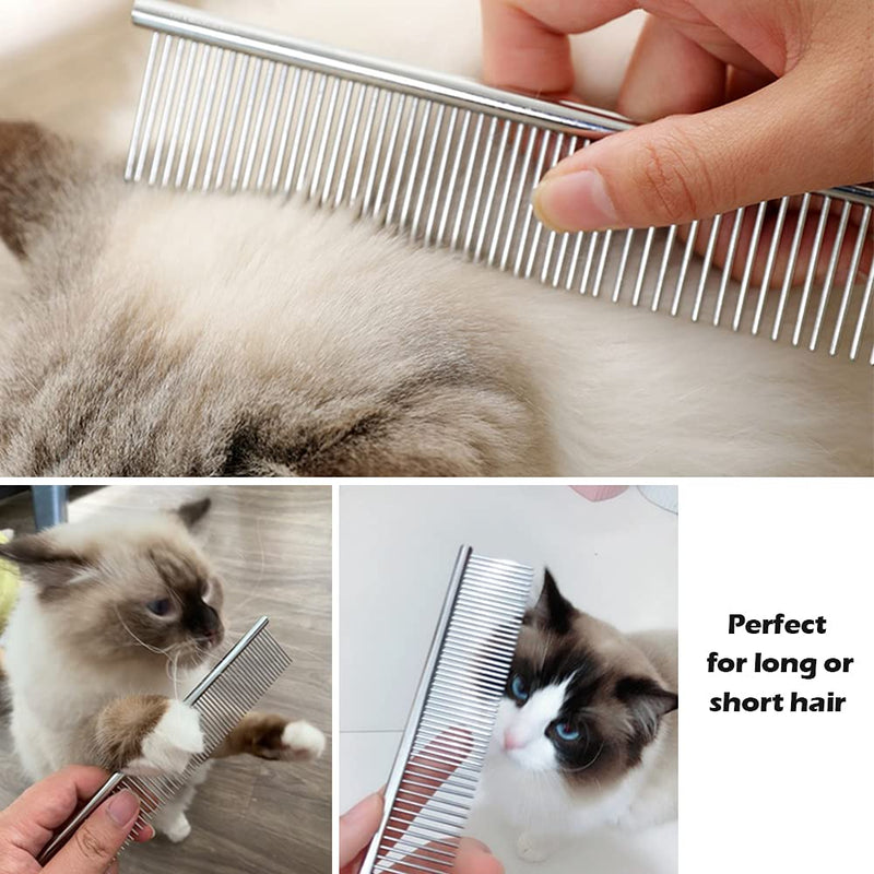 TanDraji Dog Combs for Grooming, 2 Pack Metal Dog Comb with Rounded Teeth, Stainless Steel Cat Comb for Removing Tangles and Knots for Long and Short Haired Dogs and Cats - PawsPlanet Australia