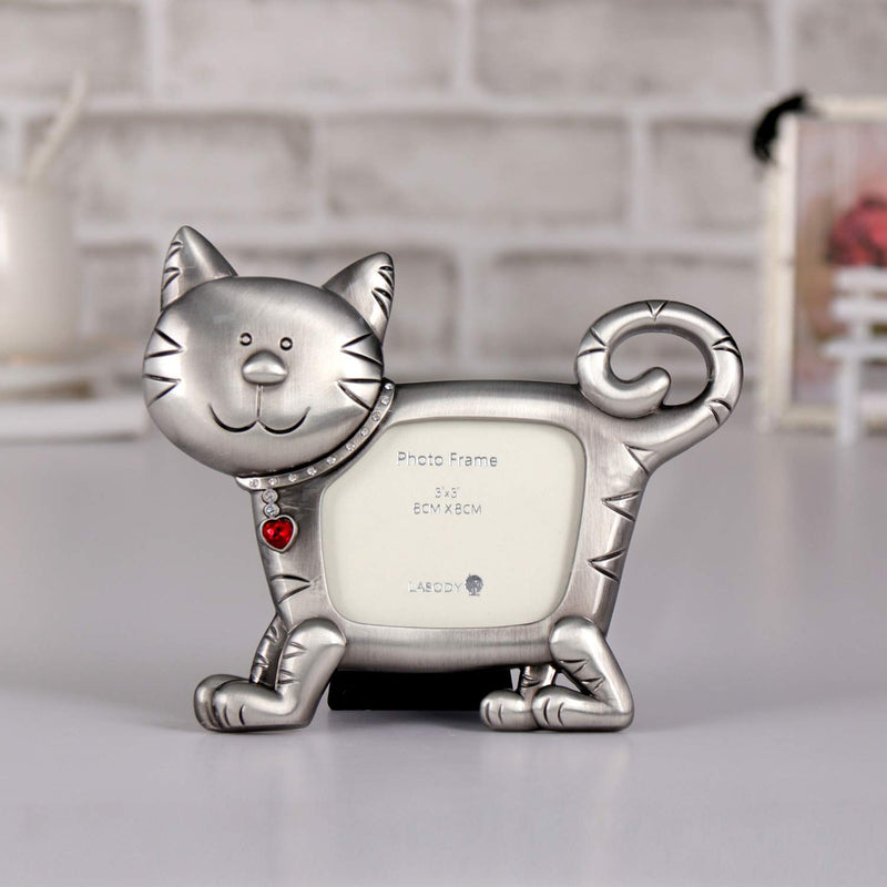 [Australia] - LASODY CAT Picture Frame Memorial -CAT Gifts for CAT Lovers 3X2.5(Cat) Antique Silver 