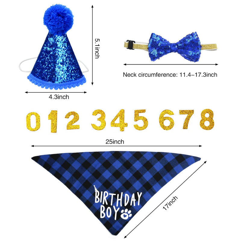 YiThao Dog Birthday Hat, Dog Party Hat with Bow Tie Collar and Gold Number, Dog Birthday Bandana Hat Bow Tie Set, Reusable Dog Cats Birthday Cap for Pet Puppy Cat Birthday Party Decorations (Blue) - PawsPlanet Australia