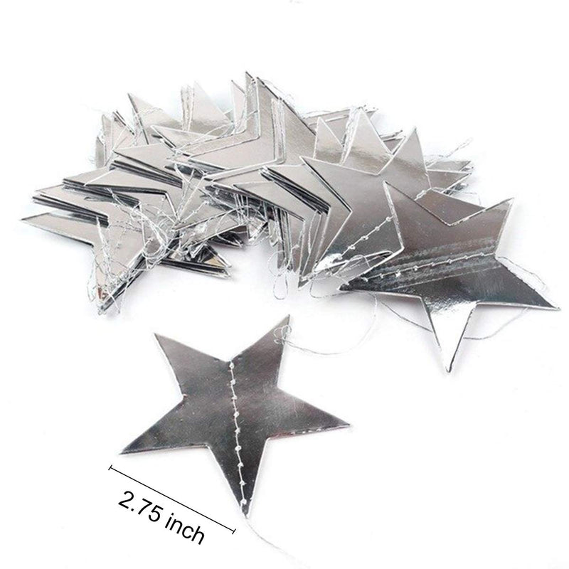 Silver Star Garland Banner Decorations - 156 Feet Bright Silver Paper Garland Hanging Decorations, Glitter Silver Star Bunting Banner for Wedding, Birthday, Holiday, Christmas Party - PawsPlanet Australia