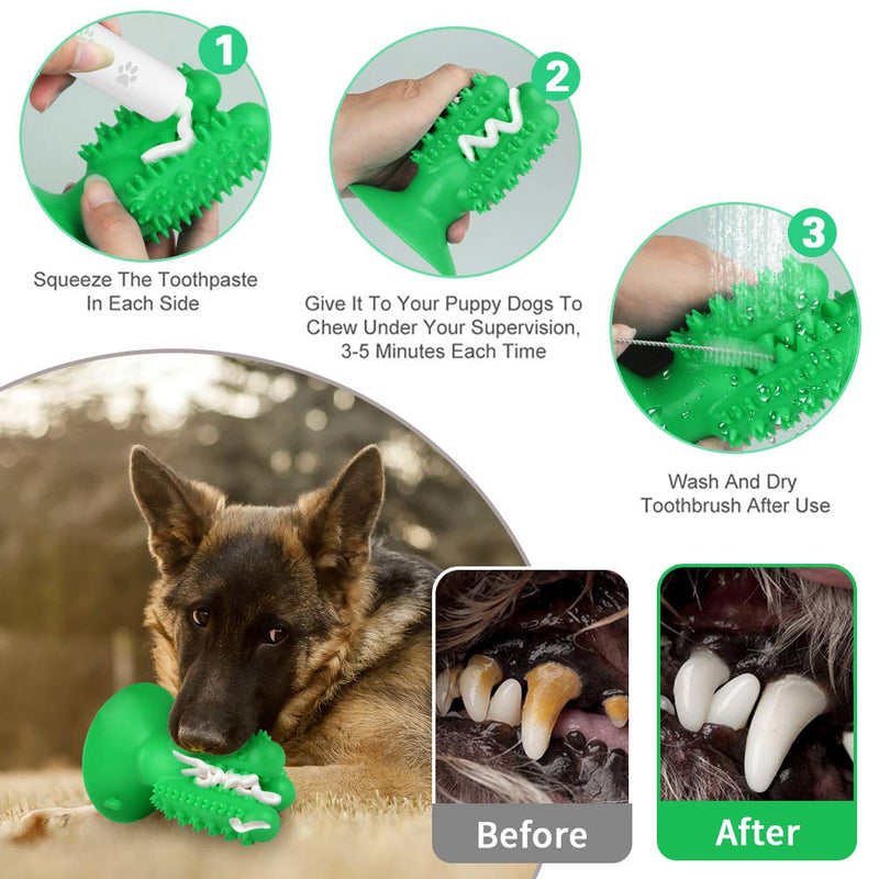 Dog Chew Toys Teeth Cleaning Toothbrush Toy with Suction Cup, Durable Puppy Teething Chew Toy Tough Pet Dental Oral Care Brushing Sticks Dogs Chewing Toys for Aggressive Chewers Small Medium Breed 13 cm Green - PawsPlanet Australia