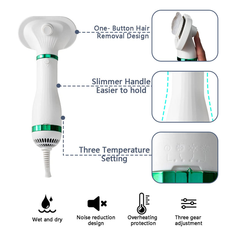 Kikuo Dog Hair Dryer, 2-in-1 Dog Hair Dryer, Pet Blower, Portable Travel Dog Grooming Hair Dryer Adjustable Heat Professional Pet Hair Cleaning Brush for Small and Medium Dogs & Cats - PawsPlanet Australia