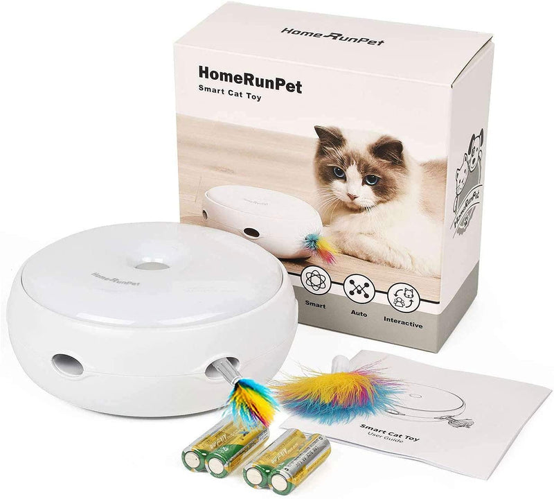 Pettom Interactive cat toy, electric cat toy, smart self-occupation cat toy intelligence with 2 replacement feather toys, including 4 x AA batteries - PawsPlanet Australia