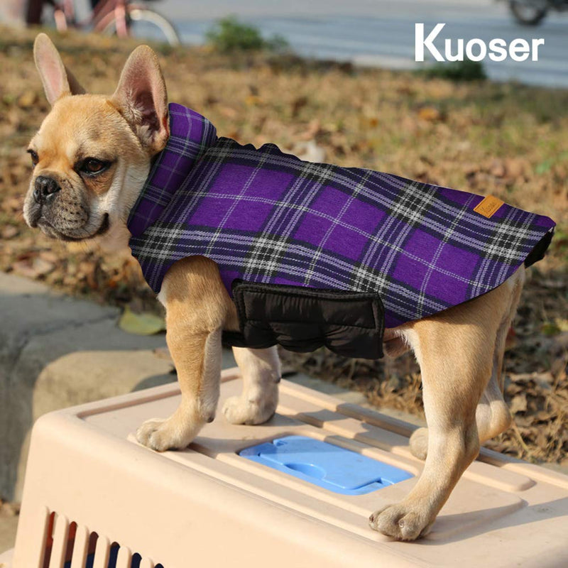 Kuoser Cozy Waterproof Windproof Reversible British Style Plaid Dog Vest Winter Coat Warm Dog Apparel for Cold Weather Dog Jacket for Small Medium Large Dogs with Furry Collar (XS - 3XL) XS(Chest:11.8-14.6", Body: 9.8") Purple - PawsPlanet Australia