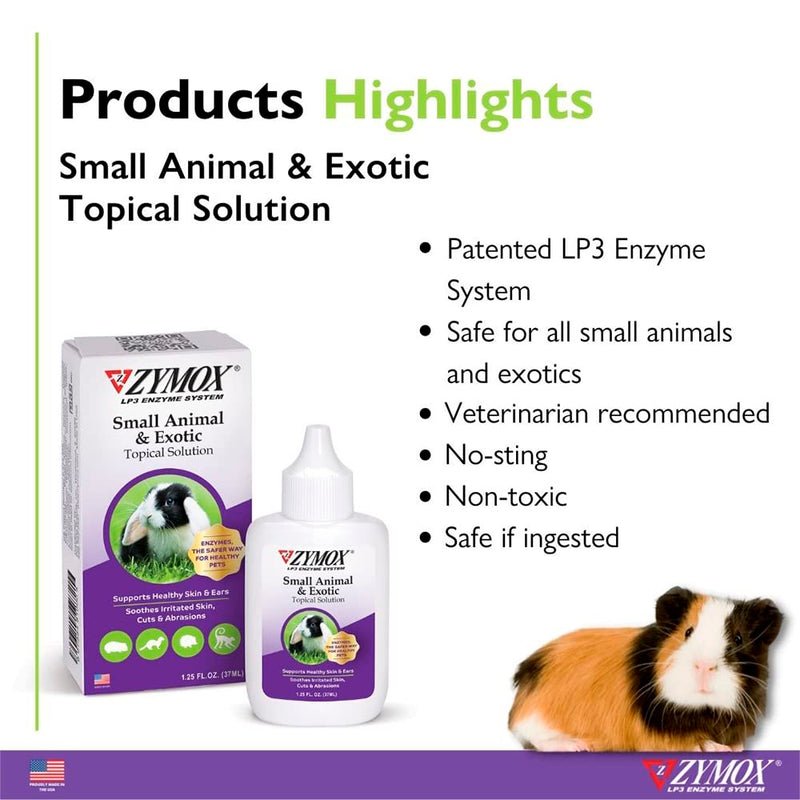 Zymox Small Animal & Exotic Topical Solution, 1.25 oz. – Supports Healthy Skin & Ears for Dog, Cat, Rabbit, Guinea Pig, Ferret, Hamster, Chinchilla, Monkey - PawsPlanet Australia