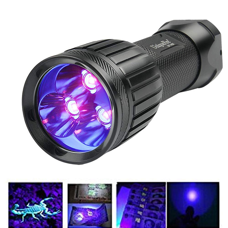 UniqueFire 1408 Blacklight Flashlight,Powerful 3 LEDs 365NM, 1 Mode,Detector for Detecting Counterfeit Money, Jade, Pet Urine, Oil Leak Detection (1408 365NM Flashight) -18650 Battery NOT Included - PawsPlanet Australia