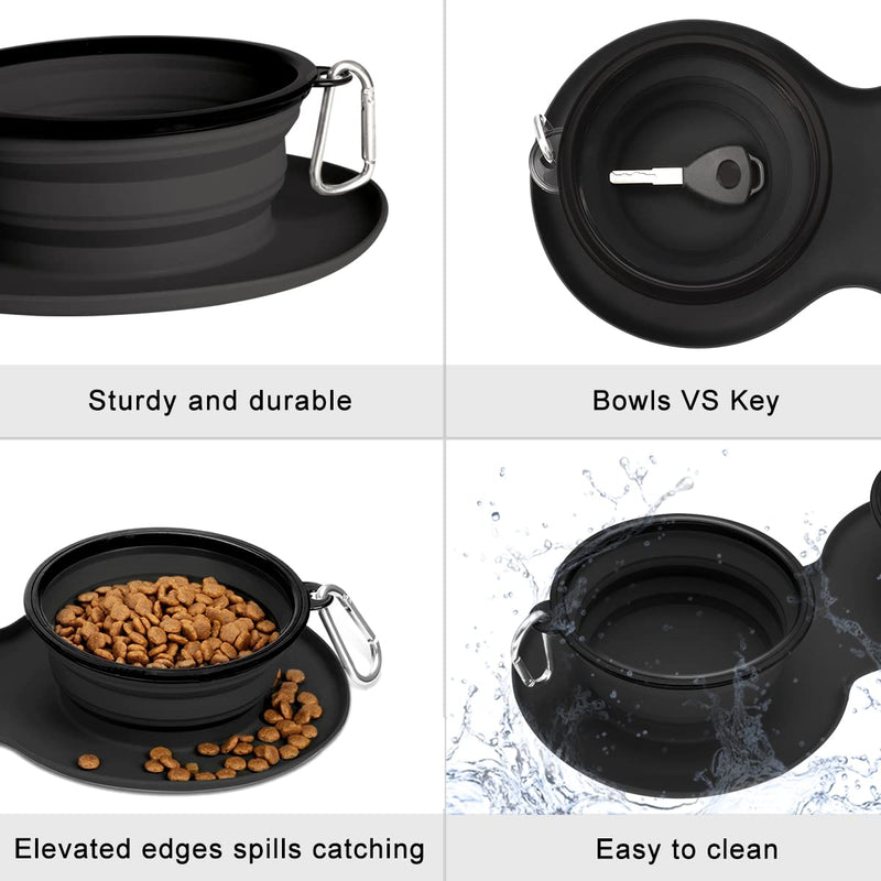 WINSEE Collapsible Dog Bowls Water, Portable Travel Pet Food Feeding Cat Bowl, Foldable Expandable Cup Dish with No Spill Non-Skid Silicone Mat, Free Frisbee& Carabiner for Traveling, Hiking, Camping Small Black - PawsPlanet Australia