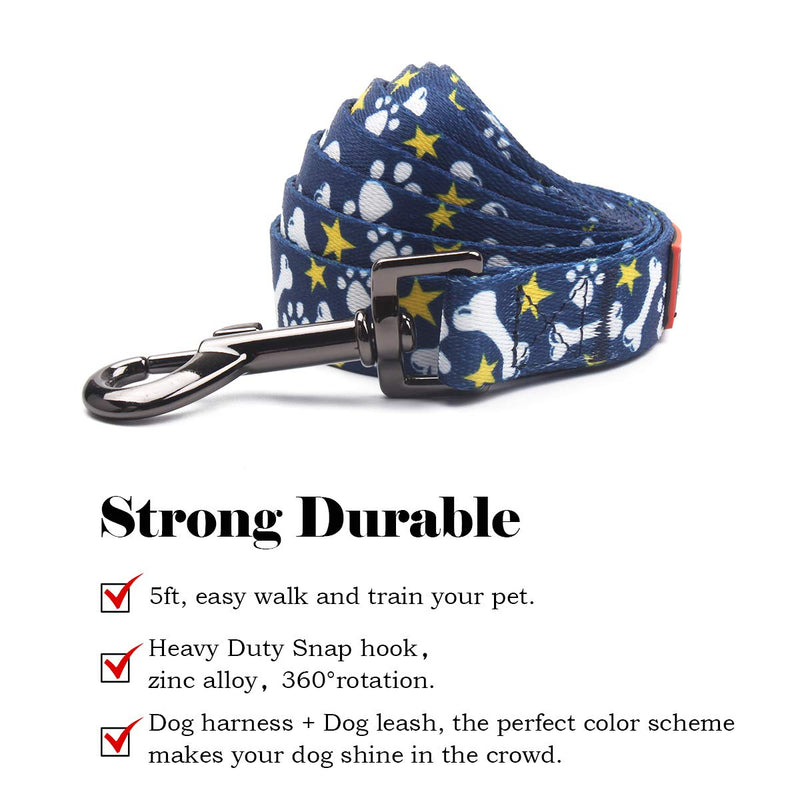 [Australia] - QQPETS Dog Harness Leash Set,Adjustable Vest Durable Heavy Duty Puppy Small Medium Large Dogs Perfect for Walking Running Training Bone Pattern M 