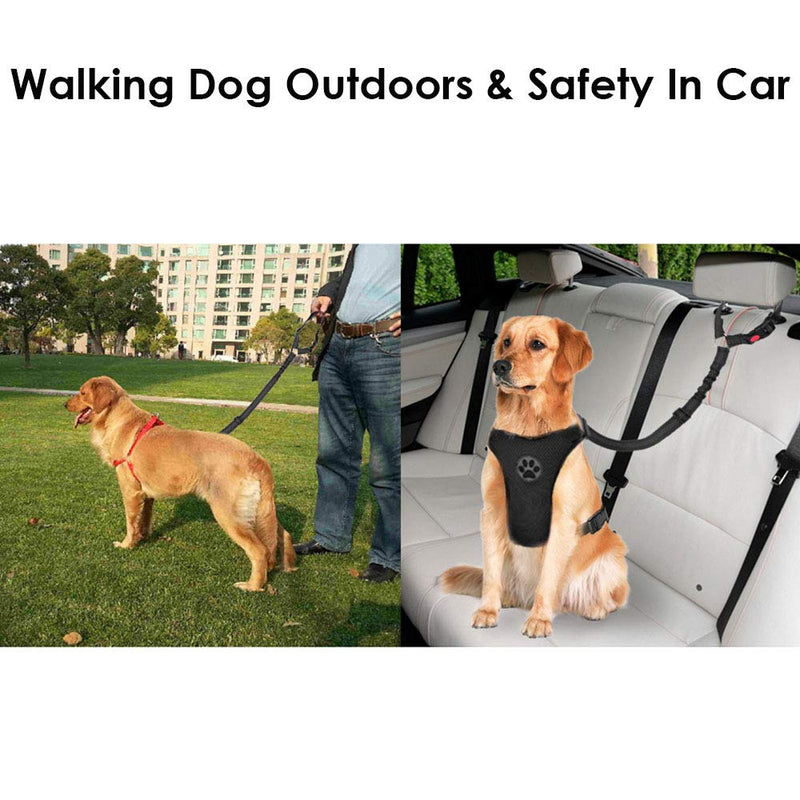 [Australia] - SlowTon Dog Seat Belt, 2 Pack Pet Car Seatbelt Headrest Restraint Adjustable Puppy Safety Seat Belt Reflective Elastic Bungee Connect Dog Harness in Vehicle Travel Daily Use Black 
