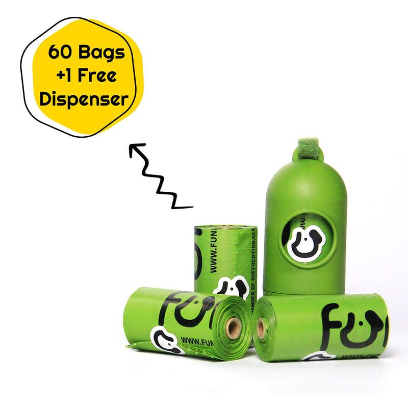 Funio Dog Poop Bag Super Value Pack Poop Bags Earth Friendly Dog Poop Bags with EPI Additive (ASTM D6954 USA) 1 Dispenser,60 Bags - PawsPlanet Australia