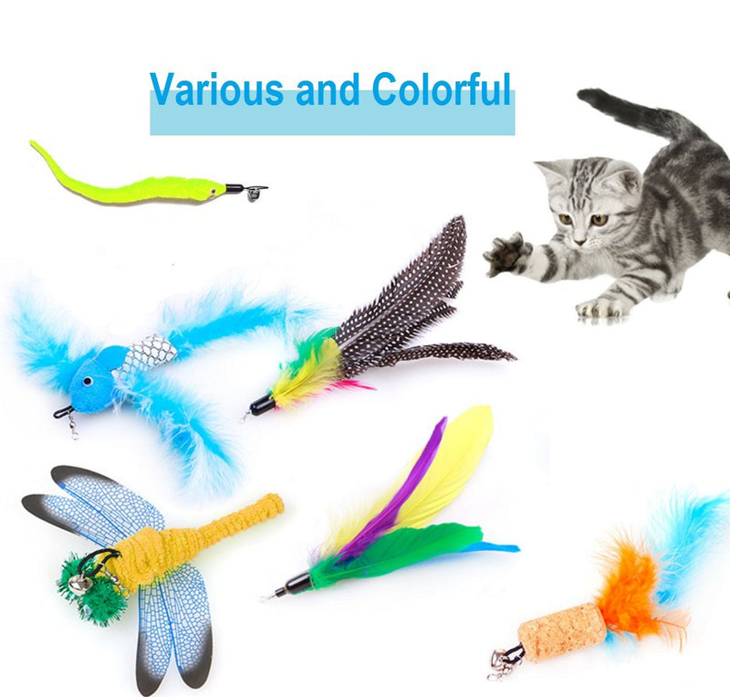 Wineecy 8 Pcs Cat Feather Toy, Cat Toy Wand, Teaser Wand Toy Set, Cat Toys Interactive Retractable Wand Rod with Assorted Feather Toy for Exercising Kitten or Cat (Double Wand) - PawsPlanet Australia