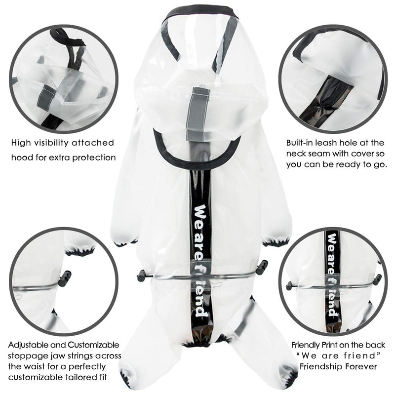 PETSYARDS Dog Raincoats Rainy Days Transparent Dog Full-Cover Rain Jacket Coat Four Legs Poncho Hoodies with Reflective Strip for Small Dogs XS X-Small(Back: 8.5",1-3 LBS) - PawsPlanet Australia