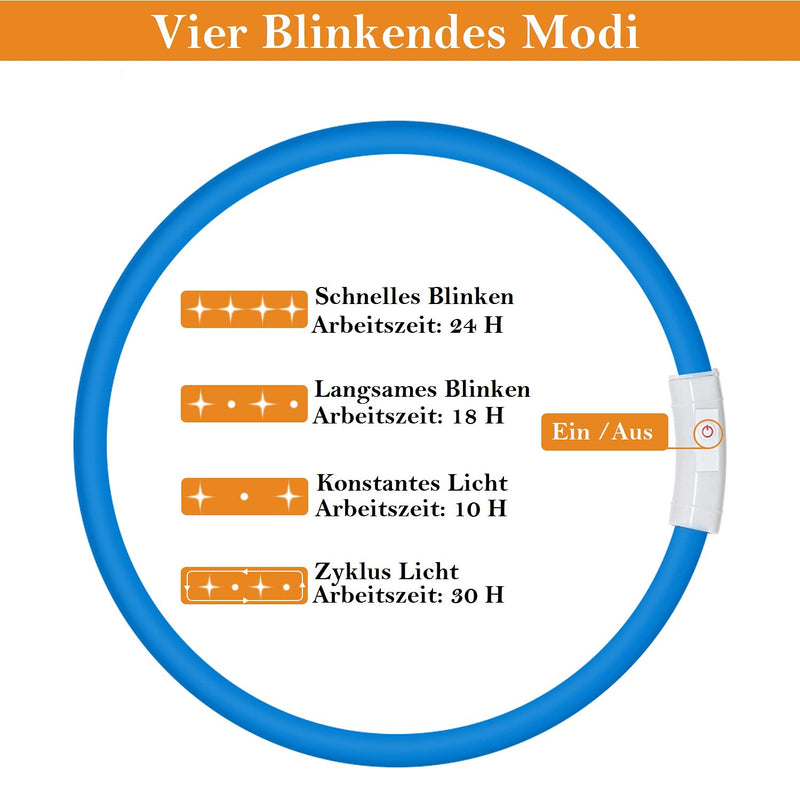 AnicollLED Dog Collar, USB Rechargeable Glowing Pet Safety Collars, Adjustable Cut to Any Size - Light Up Dog Collar for Small Medium Large Dogs and Cats- 3 Modes 12 Lights(Blue) Blue - PawsPlanet Australia