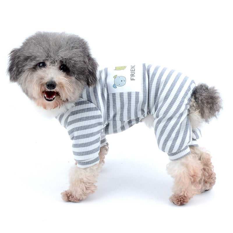 [Australia] - Ranphy Small Dog Stripe Pajamas Comfy Cotton Pet Clothes Puppy Outfit Cat Apparel Doggy Pyjamas PJS Shirt Yorkie Jumpsuit Boys Girls (Size Runs Small One to Two Size Than US Size) M(Neck: 10",Back: 9.5",Chest: 14.5"） Grey 