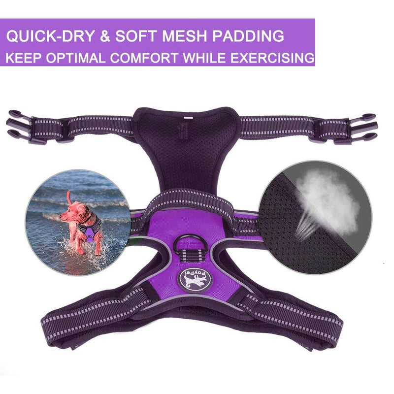 [Australia] - PoyPet No Pull Dog Harness, Reflective Vest Harness with 2 Leash Attachments and Easy Control Handle for Small Medium Large Dog L Purple 