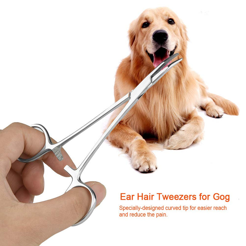 Oumefar Stainless Steel Pet Ear Hair Tweezers Dog Home Grooming Scissor Face Cleaning Straight Clamp Curved Hair Pullers for Thinning Shears(Small) Small - PawsPlanet Australia