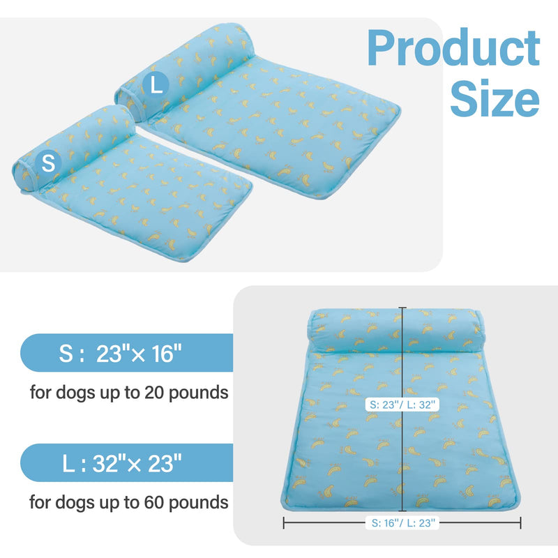Kuoser Dog Cooling Mat, Cooling Mat for Dogs Cats with Cute Prints, Ice Silk Pet Cooling Pad Pet Self Cooling Blanket for Large Dogs Machine Washable Dog Crate Mat for Indoors Outdoors or in The Car Small ( 23'' × 16'' ) Blue - PawsPlanet Australia