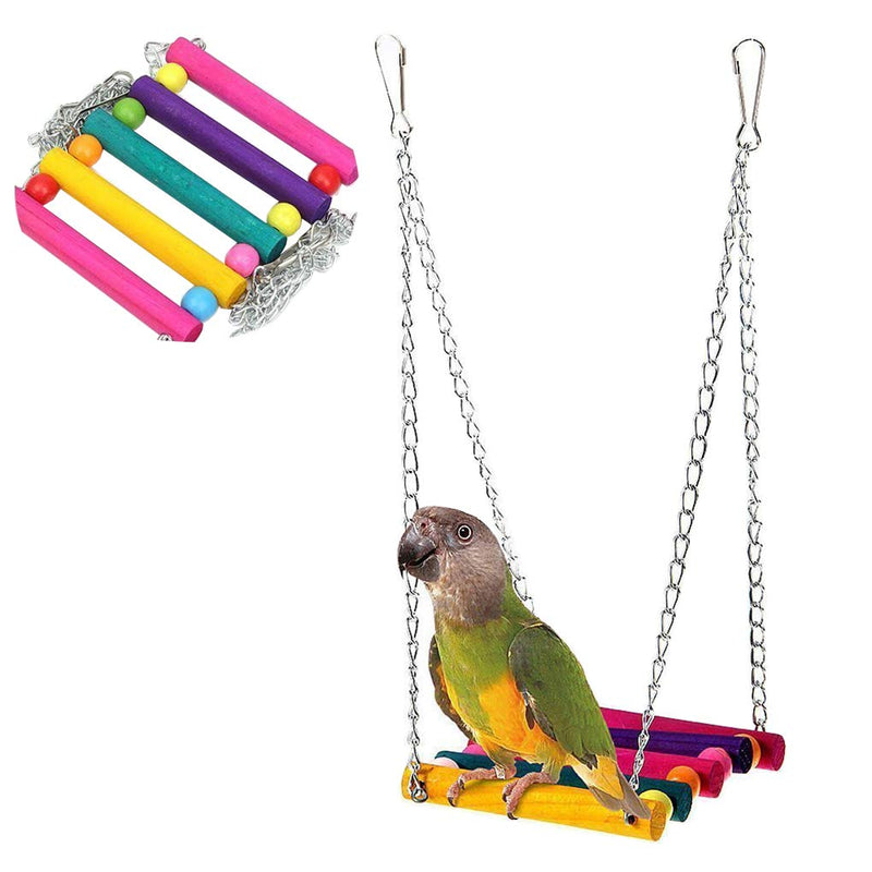 5 Pcs Bird Perches Cage Toys Hanging Bell Swing Chewing Toys Wooden Ladder Hammock for Small and Medium Parrot Birds, Cockatiels, Conures, Macaws, Finches - PawsPlanet Australia