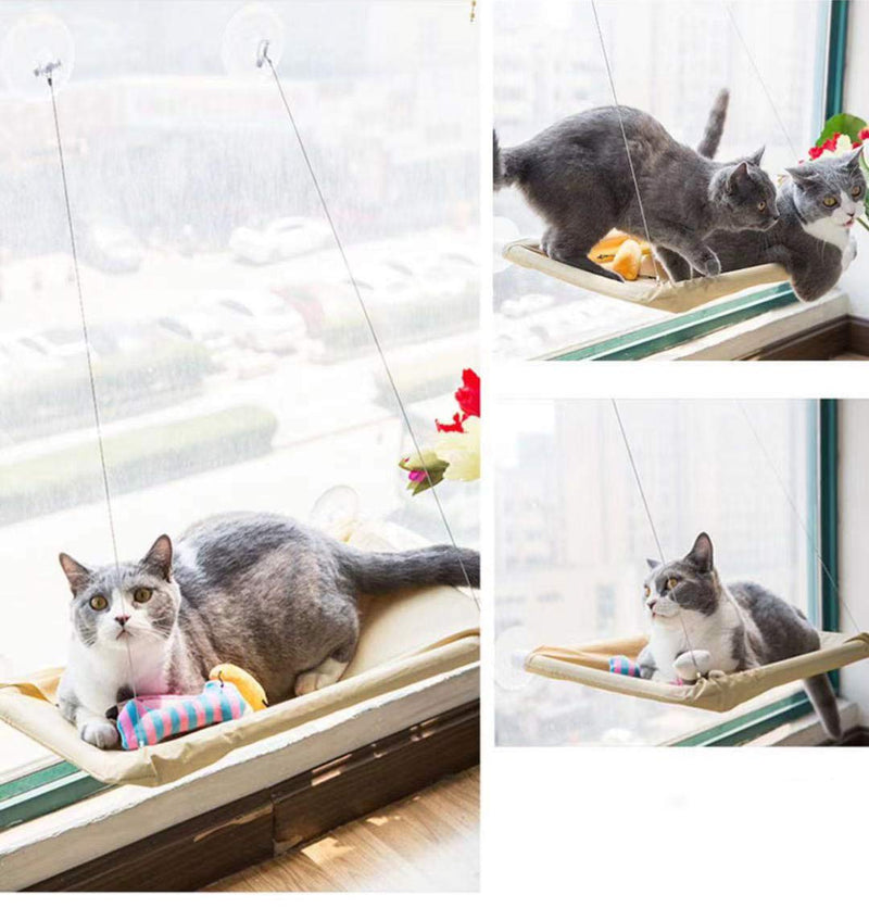 Ali York Cat Window Perch, Cat Hammock Cat Window Seat, Space Saving Cat Bed and Pet Resting Seat, Cat Shelves Cat Perch with Big Suction Cup Khaki - PawsPlanet Australia