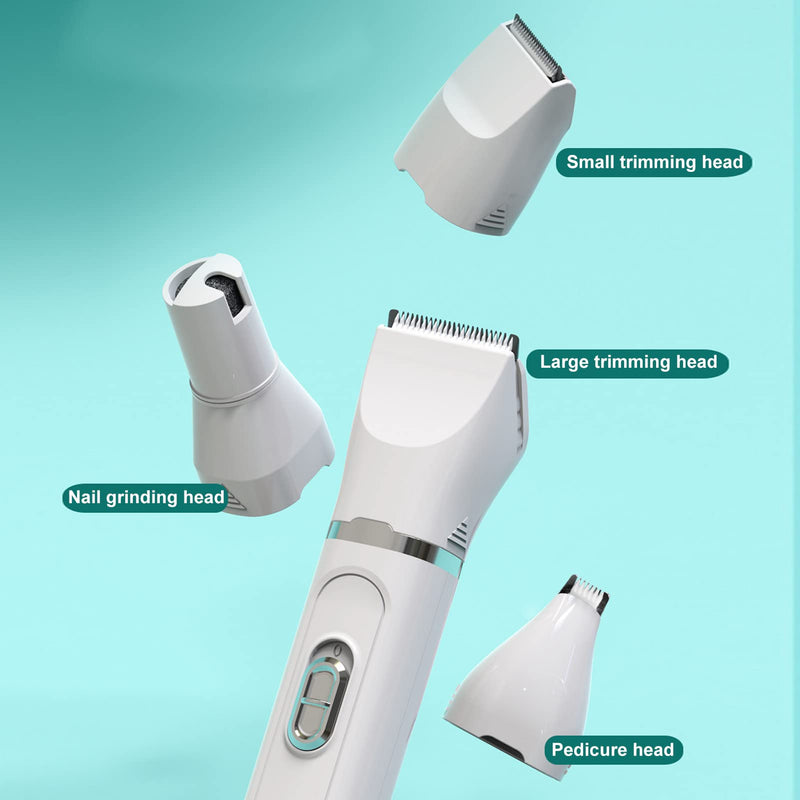 Pet Paw Trimmer, Pet Hair Grooming Trimmer, Dog Clipper Grooming Kit, 4 Blades, Low Noise Cordless Rechargeable Pet Paw Trimmer, White - PawsPlanet Australia