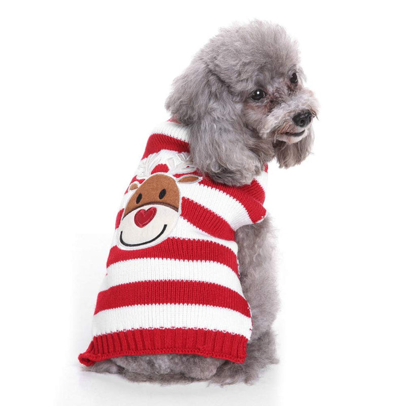 Tineer Pet Sweaters - Puppy Pullover Hoodie Sweaters Knitwear Halloween Christmas Cartoon Warm Coat Apparels for Small Medium Dogs Cats Rabbits (M, Elk Red Strip) M - PawsPlanet Australia