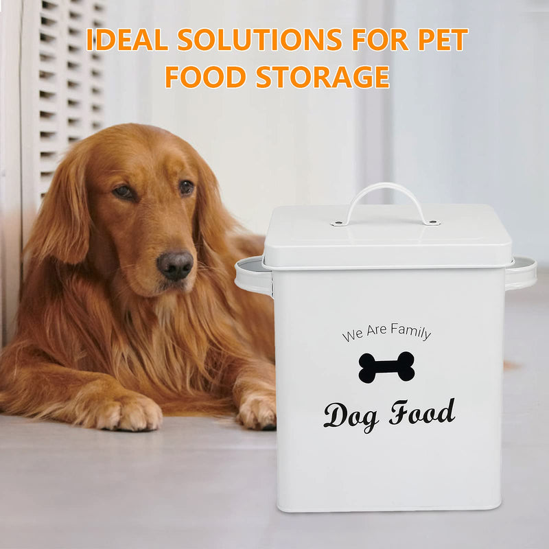 Pethiy Dog/Cat/Pet Treat and Food Storage Tin with Lid | 5lbs Capacity | Serving Scoop Included DOG FOOD White - PawsPlanet Australia