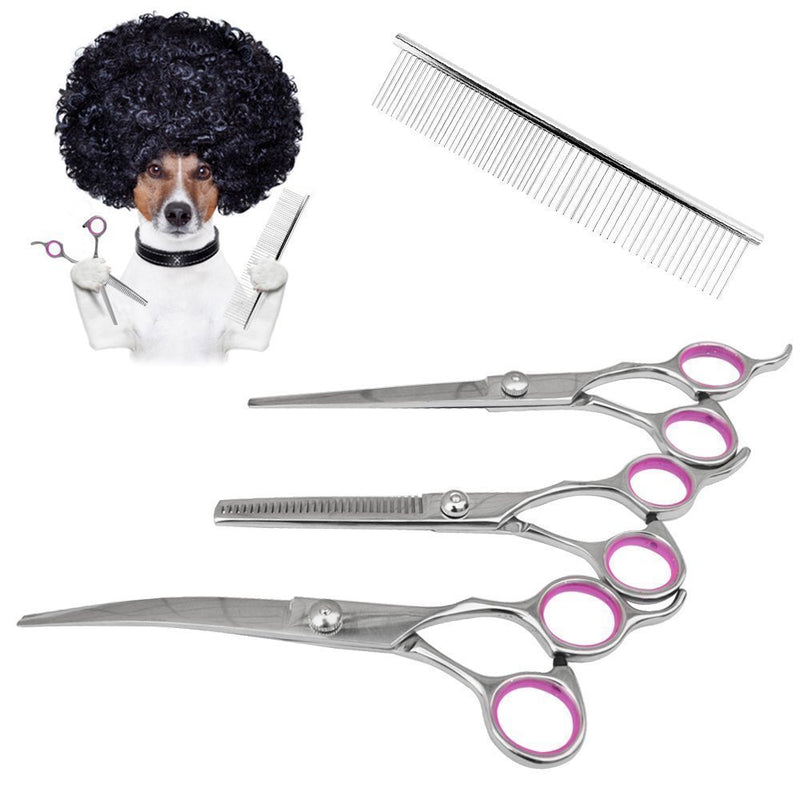 [Australia] - Number-One Pro Premium Pet Grooming Scissors Set, 4 Pieces Stainless Steel Pet Trimmer Kit, Used for Dog or Cat - With 7.5-inch Cutting Scissors, Thinning Shear, Curved Scissors, Grooming Comb 