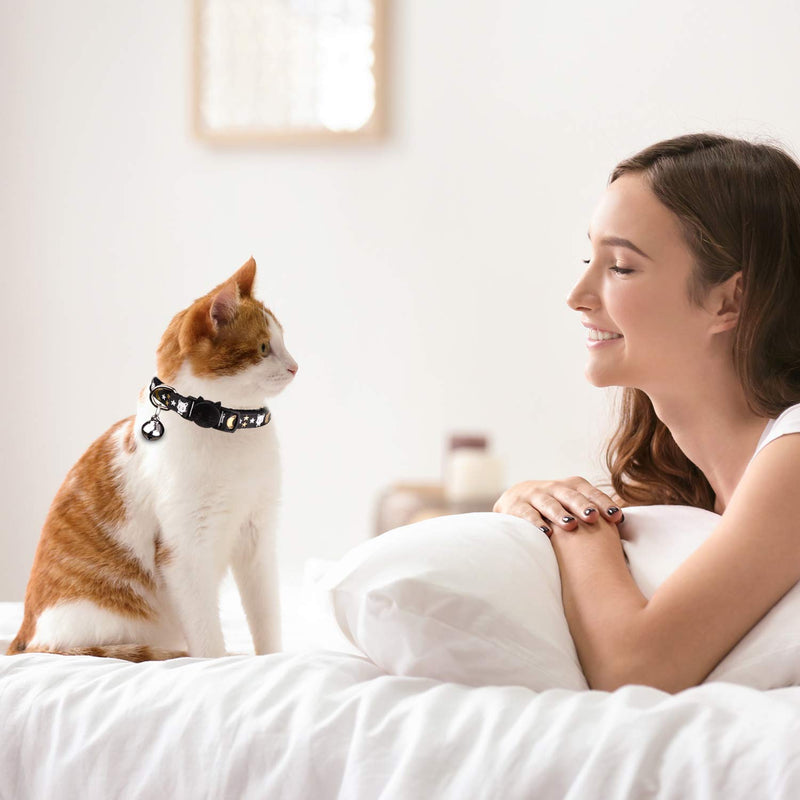 [Australia] - 3 PCS Breakaway Cat Collars with Bell Golden Moon Glowing Cat and Stars in The Dark for Kitten(Purple&Black&Pink) 