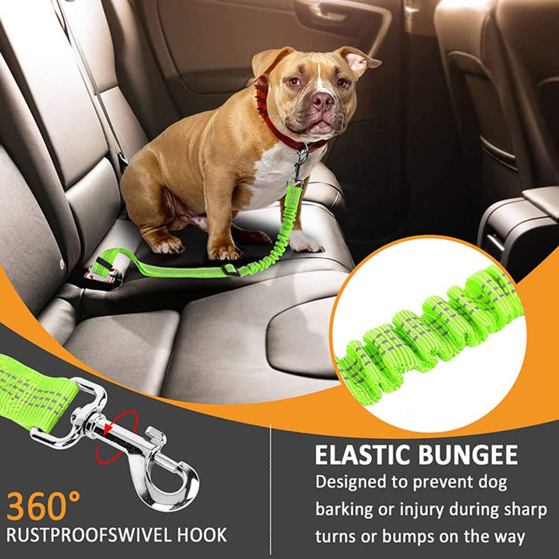Greyoe Car Seat Belt for Dogs, Dog Seat Belt, 2 Pieces Pet Dog Cat Seat Belt Adjustable Car Harness Shock-Absorbing Elastic Bungee Buffer (Fluorescent Green) - PawsPlanet Australia
