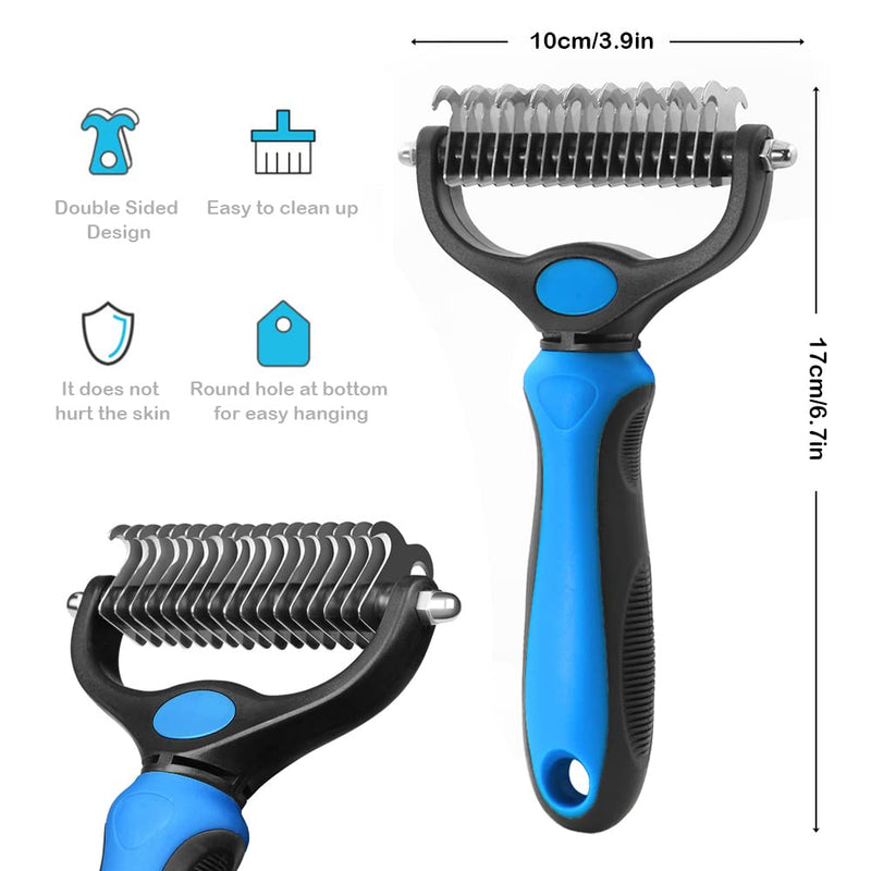 Dog Grooming Kit,2 PCS Dog Brushes For Shedding,Pet Pro Undercoat Rake Grooming Dematting Tool Deshedding Comb For Removes Dogs Puppy Cat Rabbit Knots and Tangled Long Haired (Blue) Blue - PawsPlanet Australia