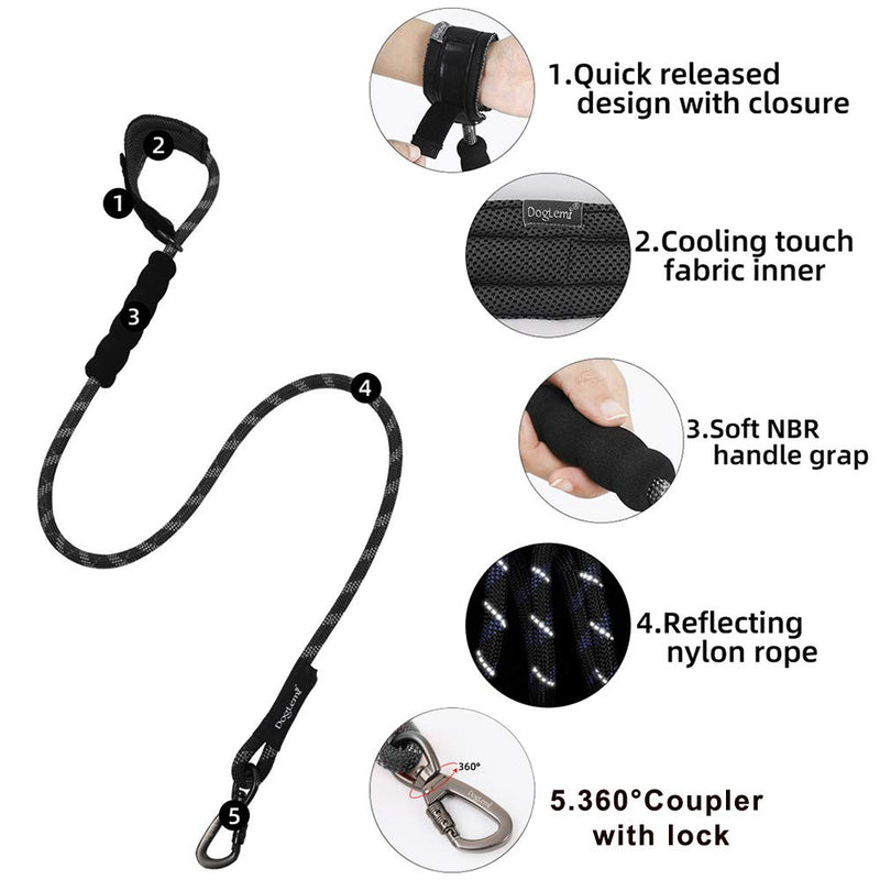 Strong Rope Dog Lead Hands Free Dog Leash with Wrist Band for Large Medium Small Dogs, Heavy Duty Nylon Reflective Sturdy Rope Dog Lead with Soft Comfort Padded Handle Short Dog Lead 1.2m (Black) Black - PawsPlanet Australia