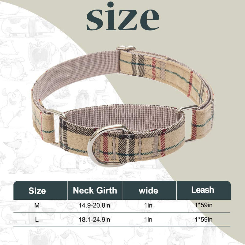 [Australia] - PUPTECK Martingale Collars for Dogs and Leash Set - Heavy Duty Adjustable Training Nylon Collar for Medium Large Dogs with Classic Plaid Pattern 